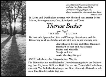Traueranzeige von Therese Becker von vrm-trauer