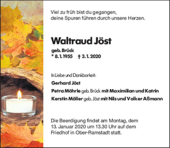 Traueranzeige von Waltraud Jöst von vrm-trauer