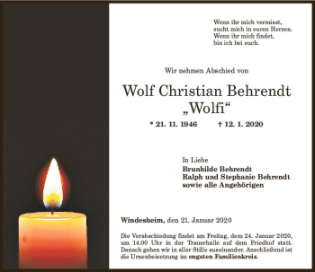 Traueranzeige von Wolf Christian Behrendt von vrm-trauer