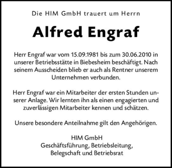 Traueranzeige von Alfred Engraf von vrm-trauer
