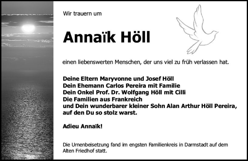  Traueranzeige für Annaik Höll vom 10.10.2020 aus vrm-trauer