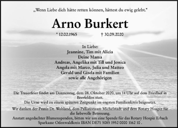 Traueranzeige von Arno Burkert von vrm-trauer
