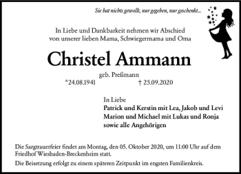 Traueranzeige von Christel Ammann von vrm-trauer