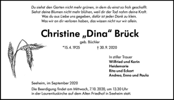 Traueranzeige von Christine Brück von vrm-trauer