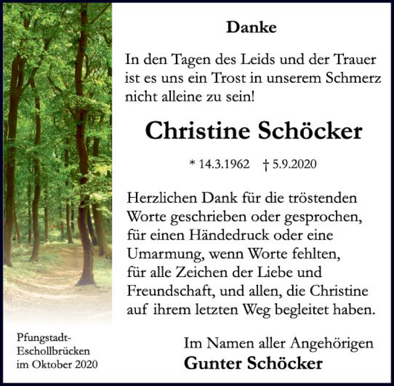  Traueranzeige für Christine Schöcker vom 17.10.2020 aus vrm-trauer