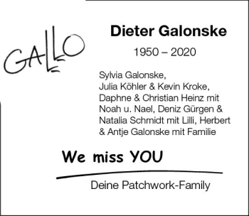 Traueranzeige von Dieter Galonske von vrm-trauer