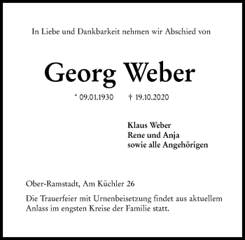 Traueranzeige von Georg Weber von vrm-trauer