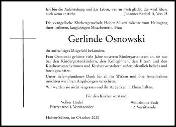 Traueranzeige von Gerlinde Osnowski von vrm-trauer