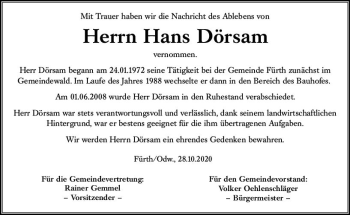 Traueranzeige von Hans Dörsam von vrm-trauer