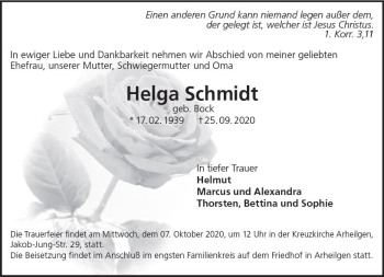 Traueranzeige von Helga Schmidt von vrm-trauer