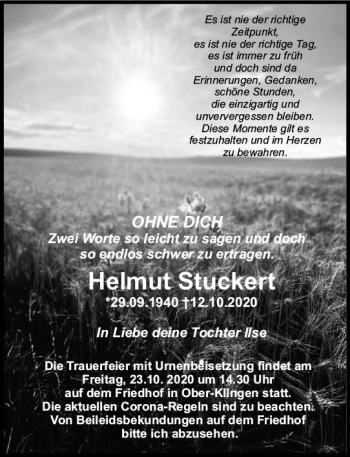 Traueranzeige von Helmut Stuckert von vrm-trauer