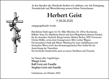 Traueranzeige von Herbert Geist von vrm-trauer