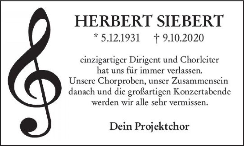  Traueranzeige für Herbert Siebert vom 24.10.2020 aus vrm-trauer