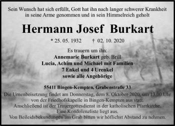 Traueranzeige von Hermann Josef Burkart von vrm-trauer