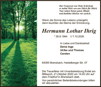 Traueranzeige von Hermann Lothar Ihrig von vrm-trauer