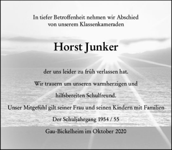 Traueranzeige von Horst Junker von vrm-trauer