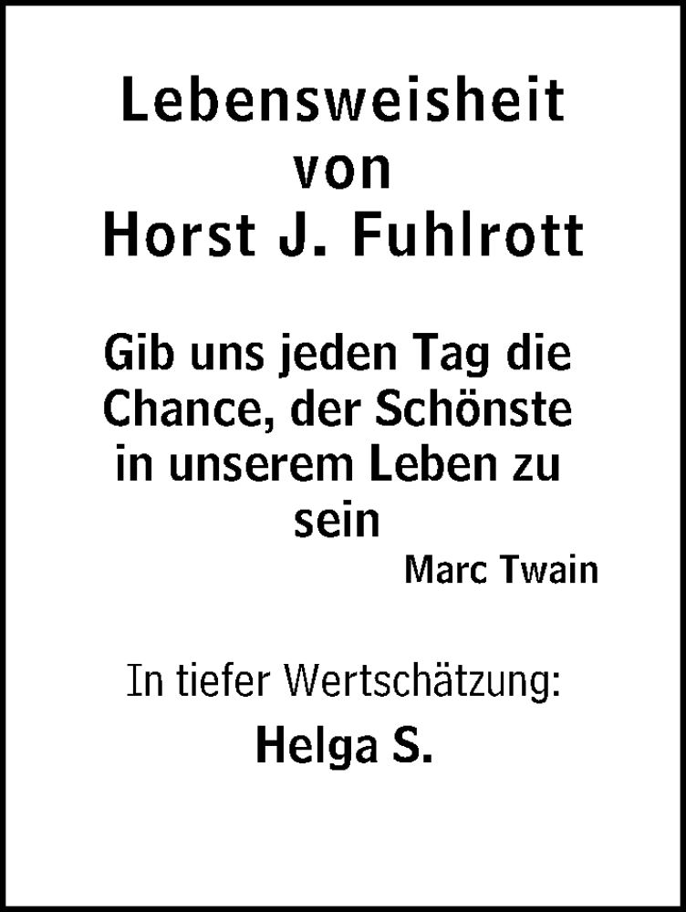  Traueranzeige für Horst J. Fuhlrott vom 31.10.2020 aus vrm-trauer