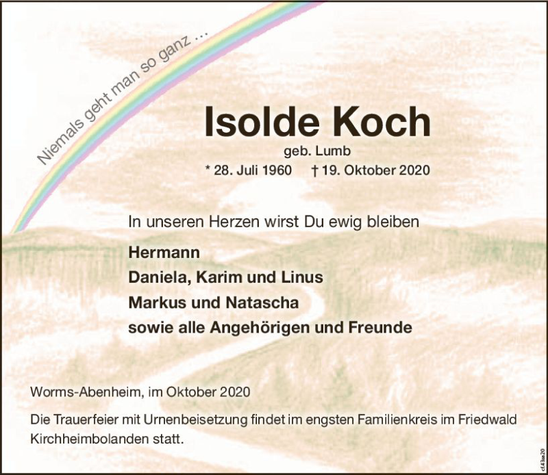  Traueranzeige für Isolde Koch vom 24.10.2020 aus vrm-trauer