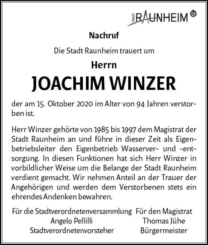  Traueranzeige für Joachim Winzer vom 28.10.2020 aus vrm-trauer