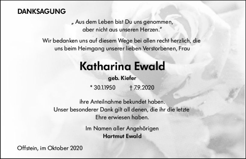  Traueranzeige für Katharina Ewald vom 17.10.2020 aus vrm-trauer