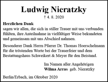 Traueranzeige von Ludwig Nieratzky von vrm-trauer