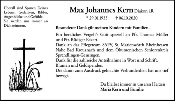 Traueranzeige von Max Johannes Kern von vrm-trauer