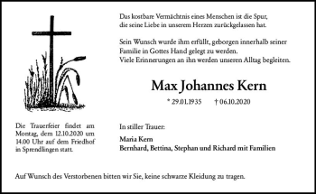Traueranzeige von Max Johannes Kern von vrm-trauer
