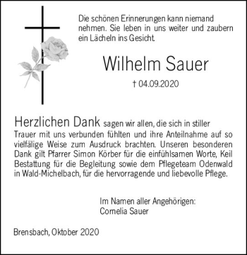 Traueranzeige von Wilhelm Sauer von vrm-trauer