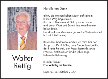 Traueranzeige von Walter Rettig 