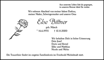 Traueranzeige von Else Bittner von vrm-trauer