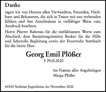 Traueranzeige von Georg Emil Plößer von vrm-trauer