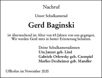 Traueranzeige von Gerd Baginski von vrm-trauer