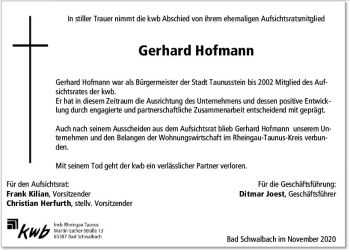 Traueranzeige von Gerhard Hofmann von vrm-trauer
