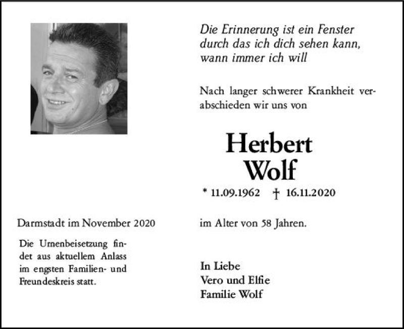  Traueranzeige für Herbert Wolf vom 21.11.2020 aus vrm-trauer