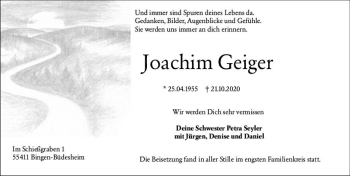 Traueranzeige von Joachim Geiger von vrm-trauer