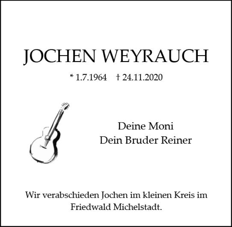  Traueranzeige für Jochen Weyrauch vom 28.11.2020 aus vrm-trauer