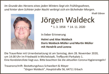 Traueranzeige von Jörgen Waldeck von vrm-trauer