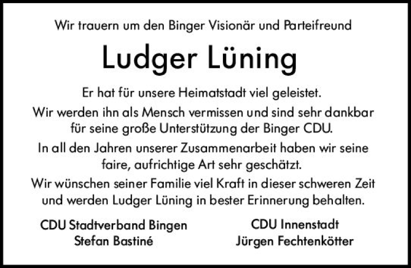  Traueranzeige für Ludger Lüning vom 07.11.2020 aus vrm-trauer