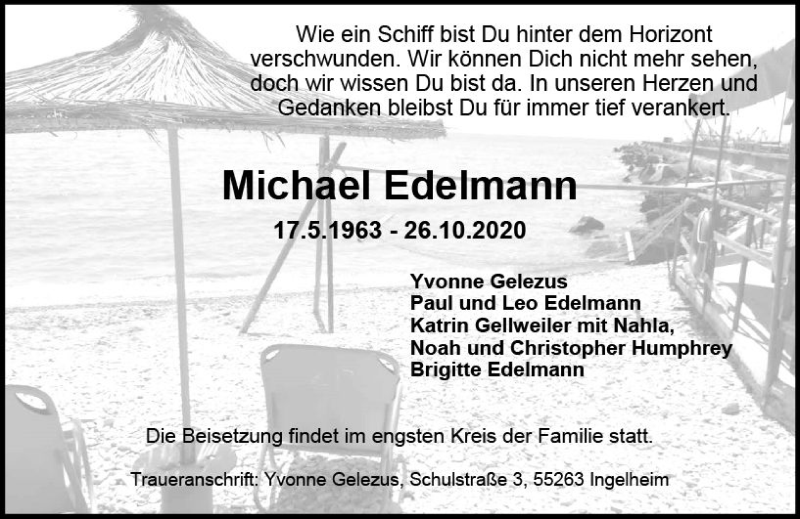 Traueranzeige für Michael Edelmann vom 07.11.2020 aus vrm-trauer