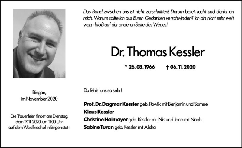  Traueranzeige für Thomas Kessler vom 14.11.2020 aus vrm-trauer