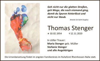 Traueranzeige von Thomas Stenger von vrm-trauer
