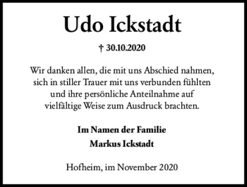 Traueranzeige von Udo Ickstadt von vrm-trauer