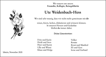 Traueranzeige von Ute Weidenbach-Hess von vrm-trauer