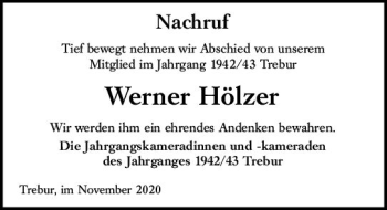 Traueranzeige von Werner Hölzer von vrm-trauer
