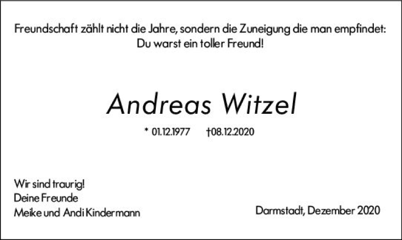  Traueranzeige für Andreas Witzel vom 12.12.2020 aus vrm-trauer