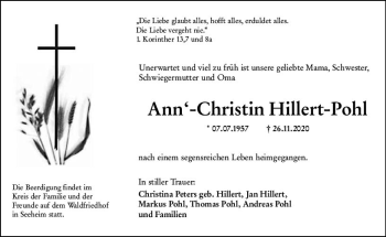 Traueranzeige von Ann-Christin Hillert-Pohl von vrm-trauer