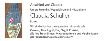 Traueranzeige von Claudia Schuller von vrm-trauer