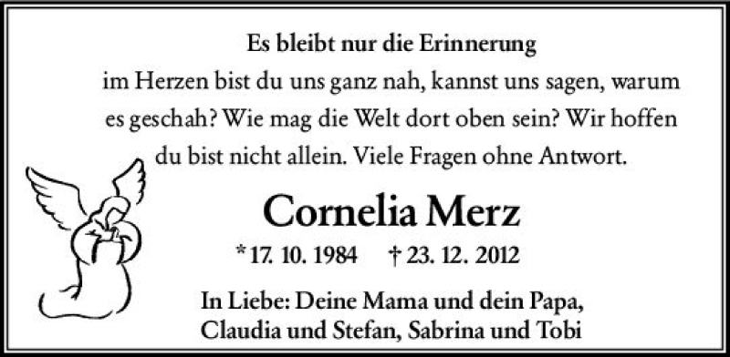  Traueranzeige für Cornelia Merz vom 23.12.2020 aus vrm-trauer