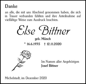 Traueranzeige von Else Bittner von vrm-trauer