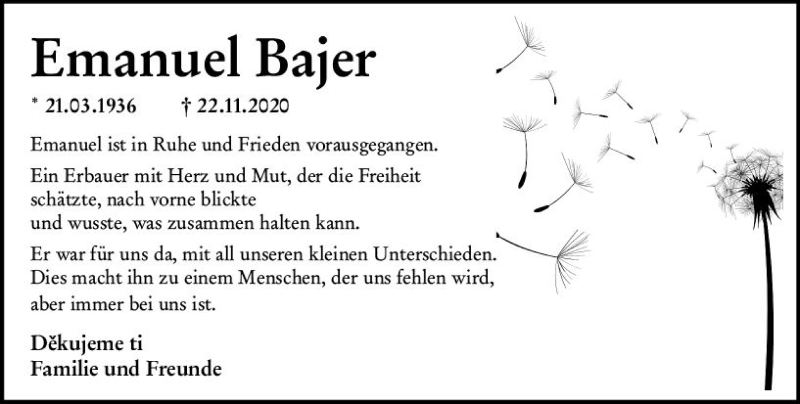  Traueranzeige für Emanuel Bajer vom 05.12.2020 aus vrm-trauer